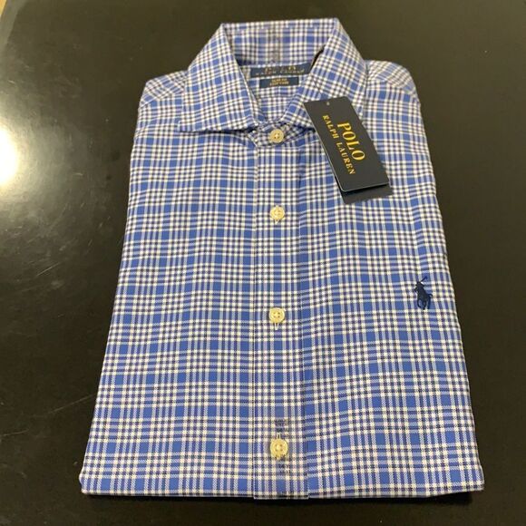 Polo Ralph Lauren Slim-Fit Plaid Poplin Shirt in Blue NWT $79 - Picture 1 of 4